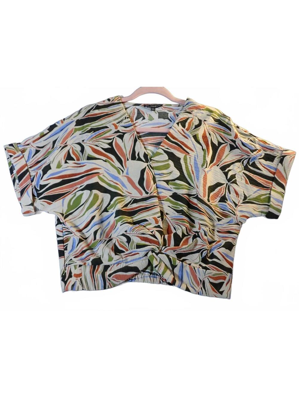 Adrianna Papell Printed Short‑Sleeve Crop Top – Size M